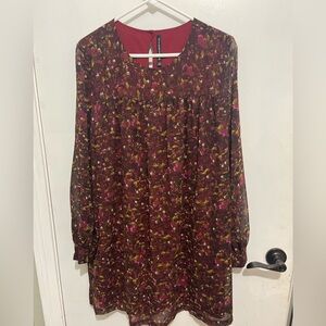 W118 by Walter Baker Burgundy Floral Long Sleeve Dress